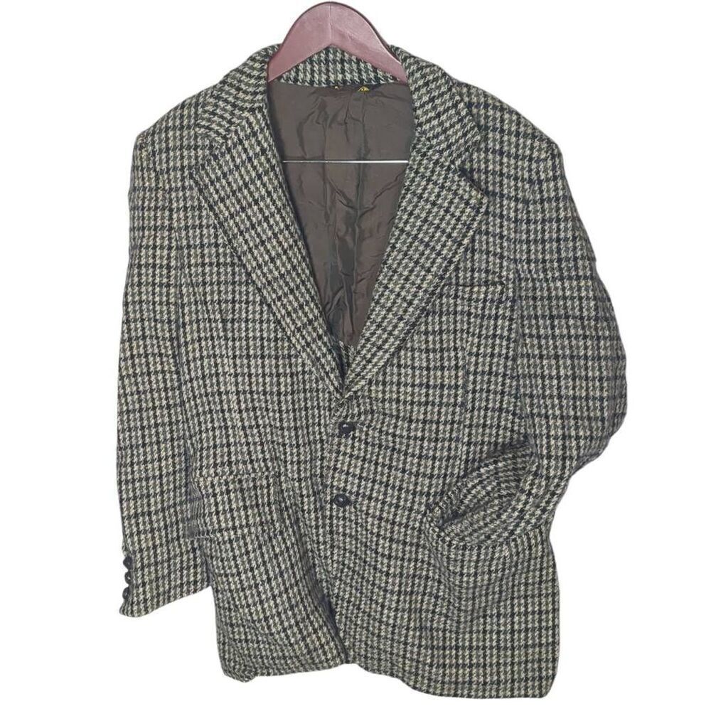 Vintage Scottish Harris Tweed 100% Wool Macy's Blazer Suit Green Brown Plaid Jac